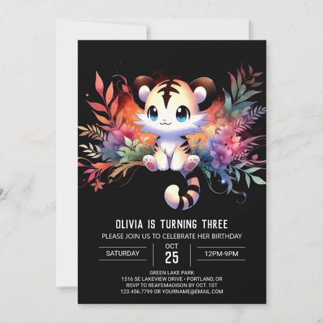 Convite Watercolor Jungle Tiger Birthday (Frente)