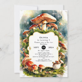 Convite Watercolor Kids Mushroom Birday