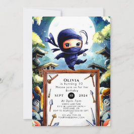 Convite Watercolor Kids Ninja Birthday