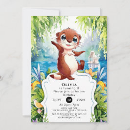 Convite Watercolor Kids Otter Birday