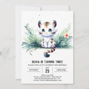 Convite Watercolor Kids Tiger Birthday
