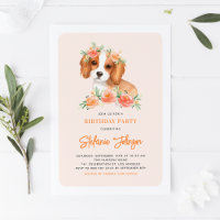Watercolor King Charles Spaniel Floral Birthday