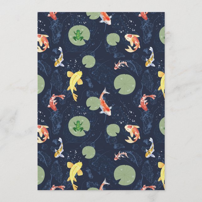 Convite Watercolor Koi Fish Pond Seamless Pattern (Frente)