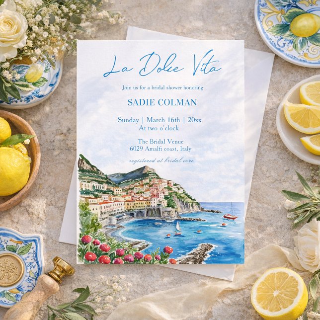 Convite Watercolor La Dolce Vita Italian Bridal Shower  (Criador carregado)