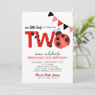 Convite Watercolor Ladybug 2nd Birthday invitation