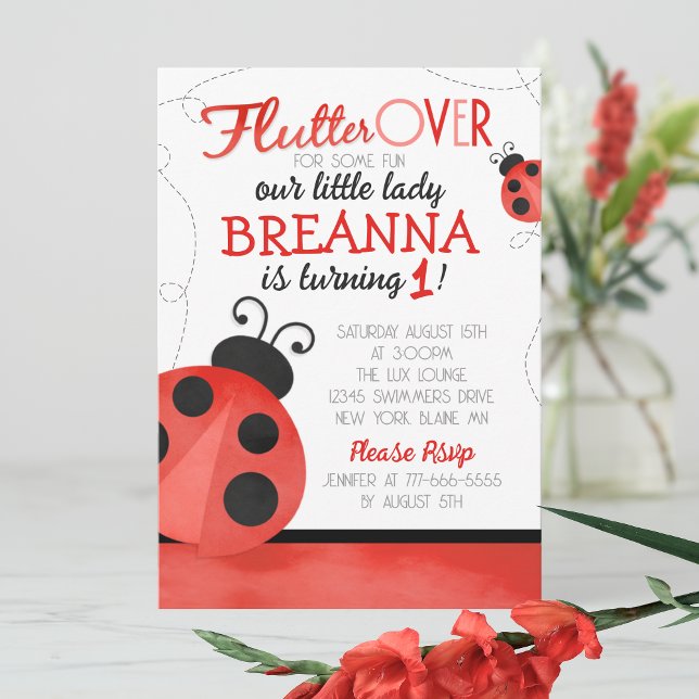 Convite Watercolor Ladybug Birthday (Sweet Ladybug No Photo Birthday Invitation. Available Printed or Digital Download)