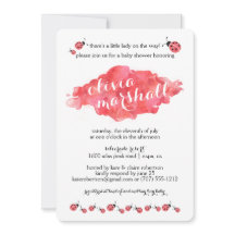 Watercolor Ladybug Girl Baby Shower Invants