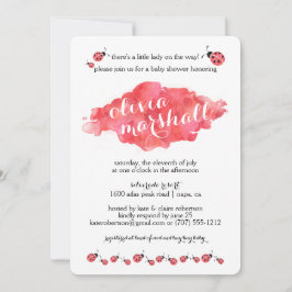 Convite Watercolor Ladybug Girl Baby Shower Invants