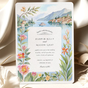 Convite Watercolor Lake Como Casamento Lakeside Italiano