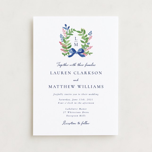 Convite Watercolor Laurel Crest Wedding Invitation (Criador carregado)