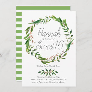 Convite Watercolor Laurel Wreath Sweet Six Invance