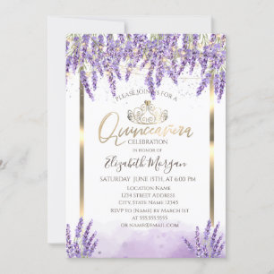 Convite Watercolor Lavanda,String Lights Quinceanera