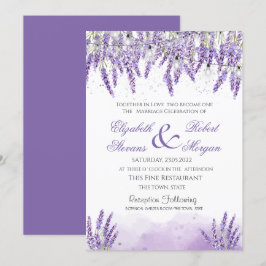 Convite Watercolor Lavander Flowers String Lights Casament