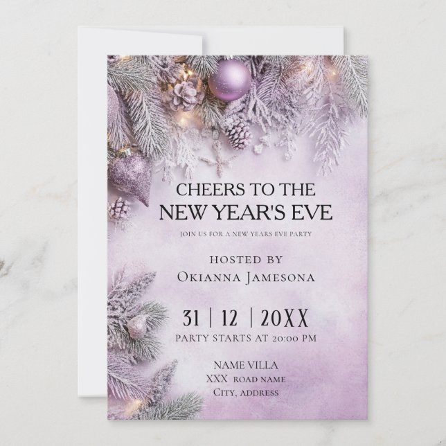 Convite Watercolor lavender New Year's Eve Party  (Frente)