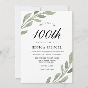 Convite Watercolor Leaf Womans significa 100º Aniversário 
