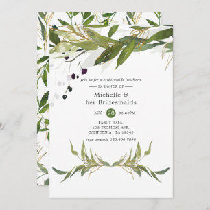 Convite Watercolor Leafy Greenery Bridesmaids Luncheon