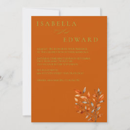 Convite Watercolor Leaves Burnt Orange Wedding
