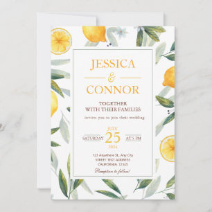 Convite Watercolor Lemon Citrus Floral Modern Weding