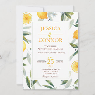 Convite Watercolor Lemon Citrus Floral Modern Weding