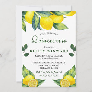 Convite Watercolor Lemon Floral Quinceanera