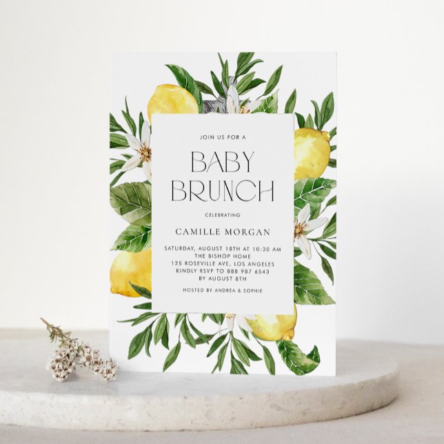 Convite Watercolor Lemon Frame Botanic Baby Brunch (Criador carregado)