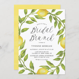 Convite Watercolor Lemon Greenery Wreath Bridal Brunch