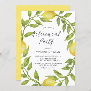 Convite Watercolor Lemon Greenery Wreath Party