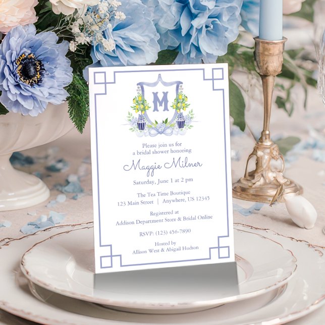 Convite Watercolor Lemon Tree Monogram Crest (Criador carregado)