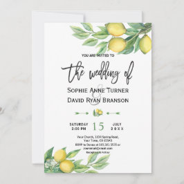 Convite Watercolor Lemon Tropical Hand Lettering Casamento