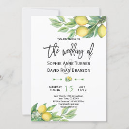 Convite Watercolor Lemon Tropical Hand Lettering Casamento
