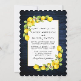 Convite Watercolor Lemons Greenery Blue Wood Casamento