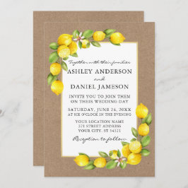 Convite Watercolor Lemons Greenery Kraft Wedding