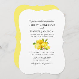 Convite Watercolor Lemons Greenery Weding