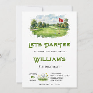 Convite Watercolor Lets Par-Tee Golf Course Birthday