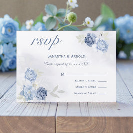 Convite Watercolor Light Blue Floral Wedding RSVP