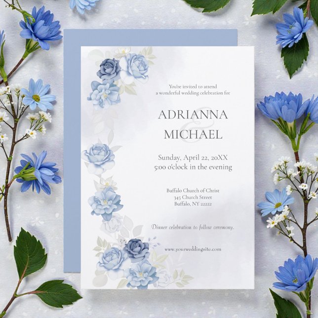 Convite Watercolor Light Blue Wedding Invitation (Criador carregado)