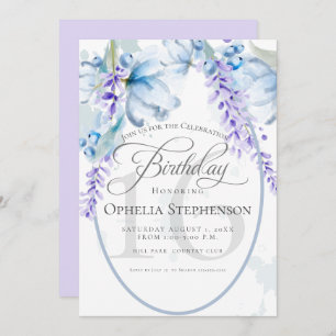 Convite Watercolor Lilac-Dusty Blue Milestone Aniversário