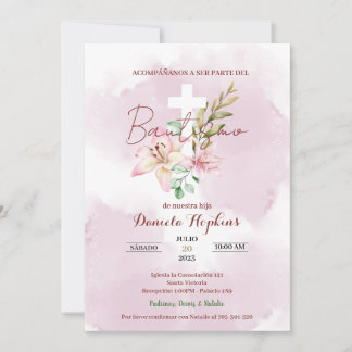 Convite Watercolor lily baptism invitation