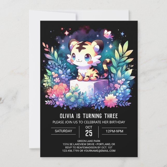 Convite Watercolor Little Tiger Birthday (Frente)