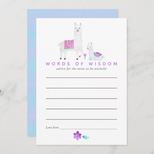 Convite Watercolor Llama temático Chá de fraldas Conselho- (Frente/Verso)