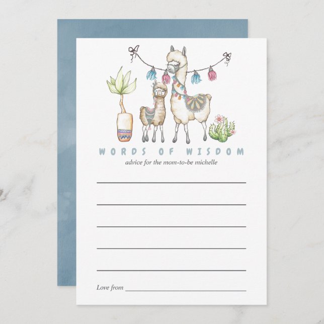 Convite Watercolor Llama temático Chá de fraldas Mamãe Adv (Frente/Verso)