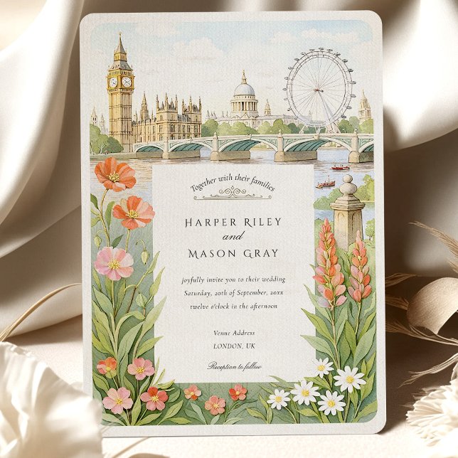 Convite Watercolor London Big Ben Wedding (Criador carregado)