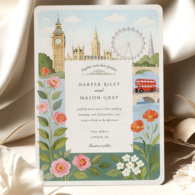 Convite Watercolor London Big Ben Wedding (Criador carregado)