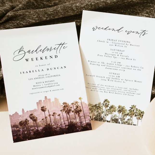 Convite Watercolor Los Angeles California Skyline Palm (Criador carregado)