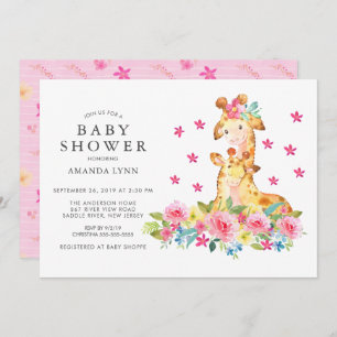 Convite Watercolor Mãe Bebê Girafa Bebê Chá