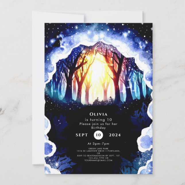 Convite Watercolor Magic Woodland Birthday (Frente)