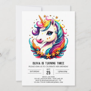 Convite Watercolor Magical Unicorn Birthday