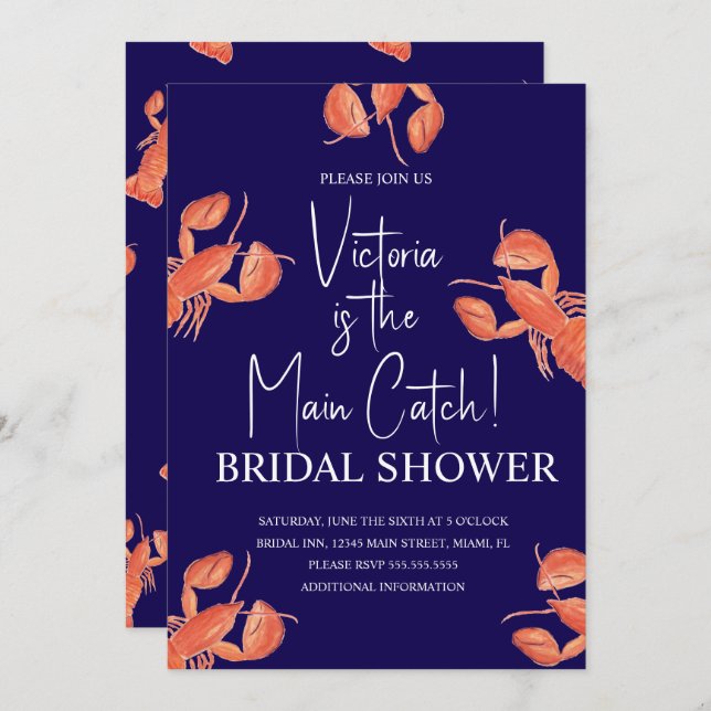 Convite Watercolor Main Catch Lobster Bridal Shower (Frente/Verso)