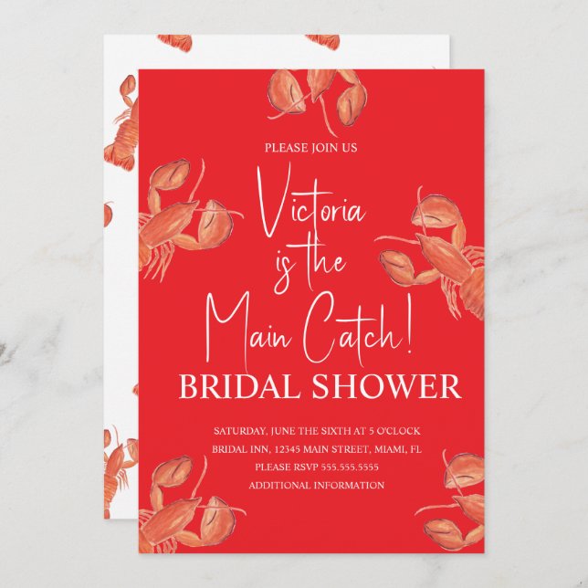 Convite Watercolor Main Catch Lobster Bridal Shower (Frente/Verso)