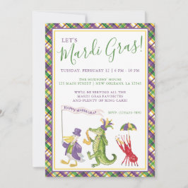 Convite Watercolor Mardi Gras Animal Parade Party